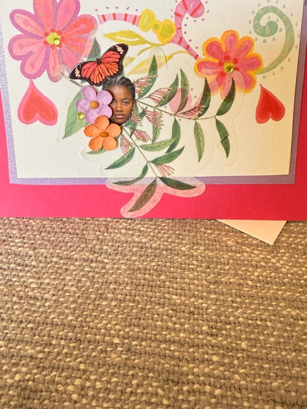 Handmade, one of a kind, -Floral Greeting Card - Pink Red Botanical Design. - Picture 3 of 6